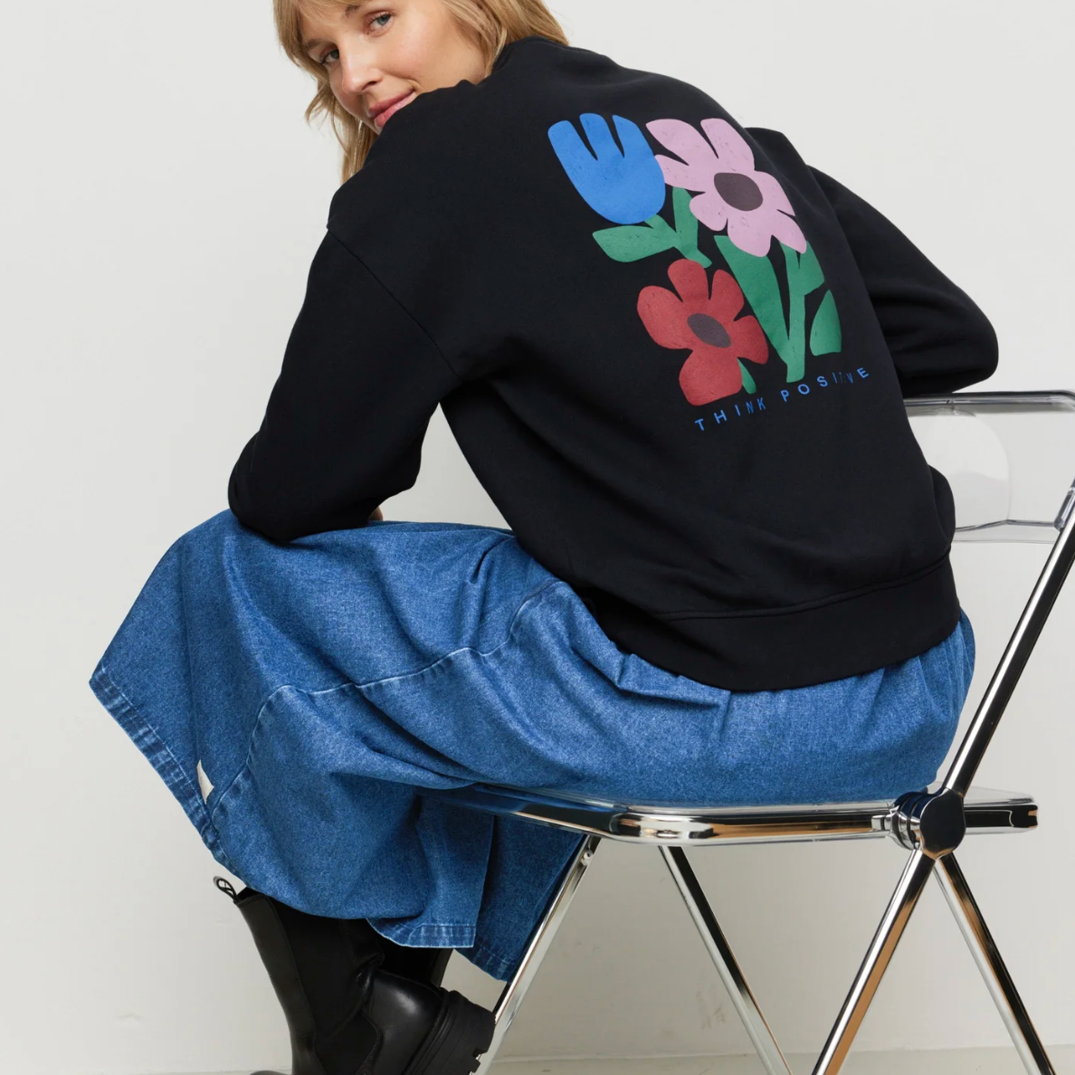 RECOLUTION sweater RINE THINK POSITIVE biologisch katoen