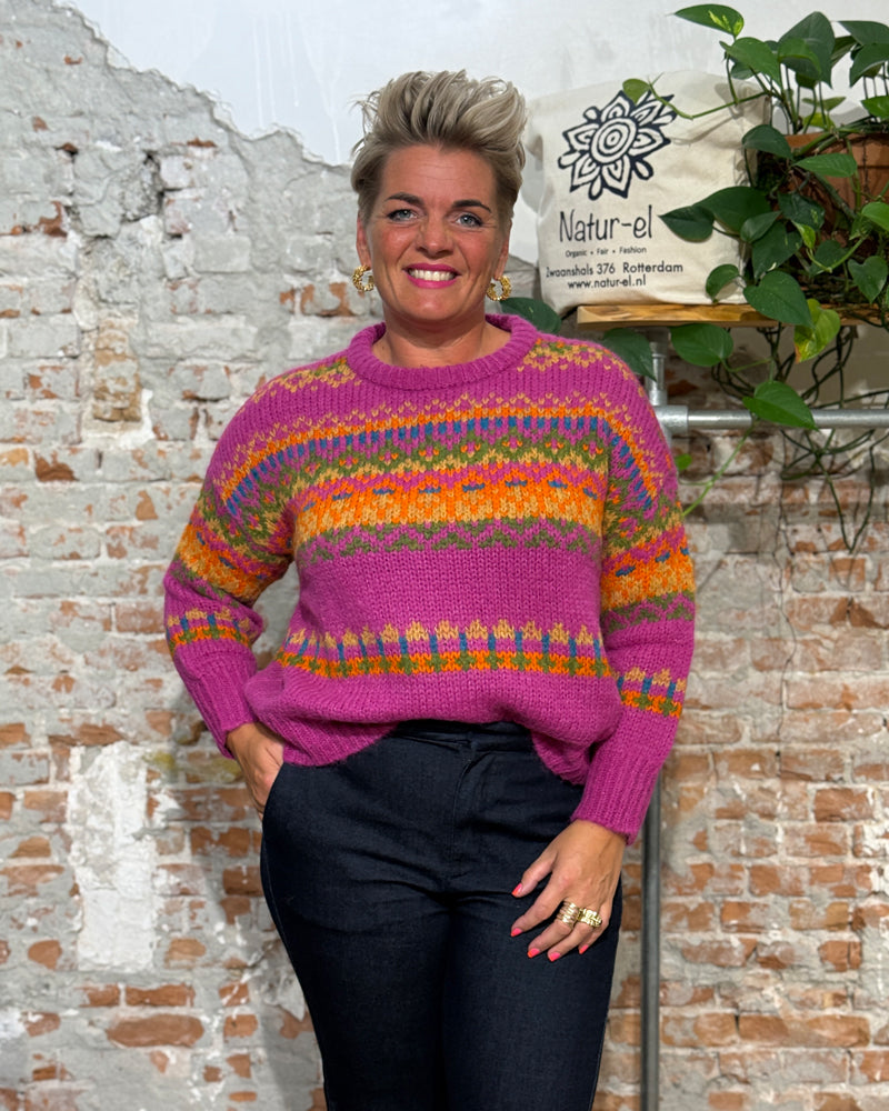 AIKUSS gefärbter Wollpullover LORI PINK MULTI aus Alpaka