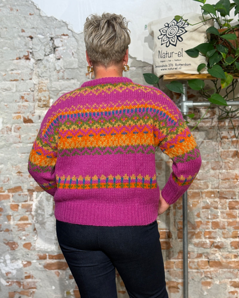 AIKUSS gefärbter Wollpullover LORI PINK MULTI aus Alpaka