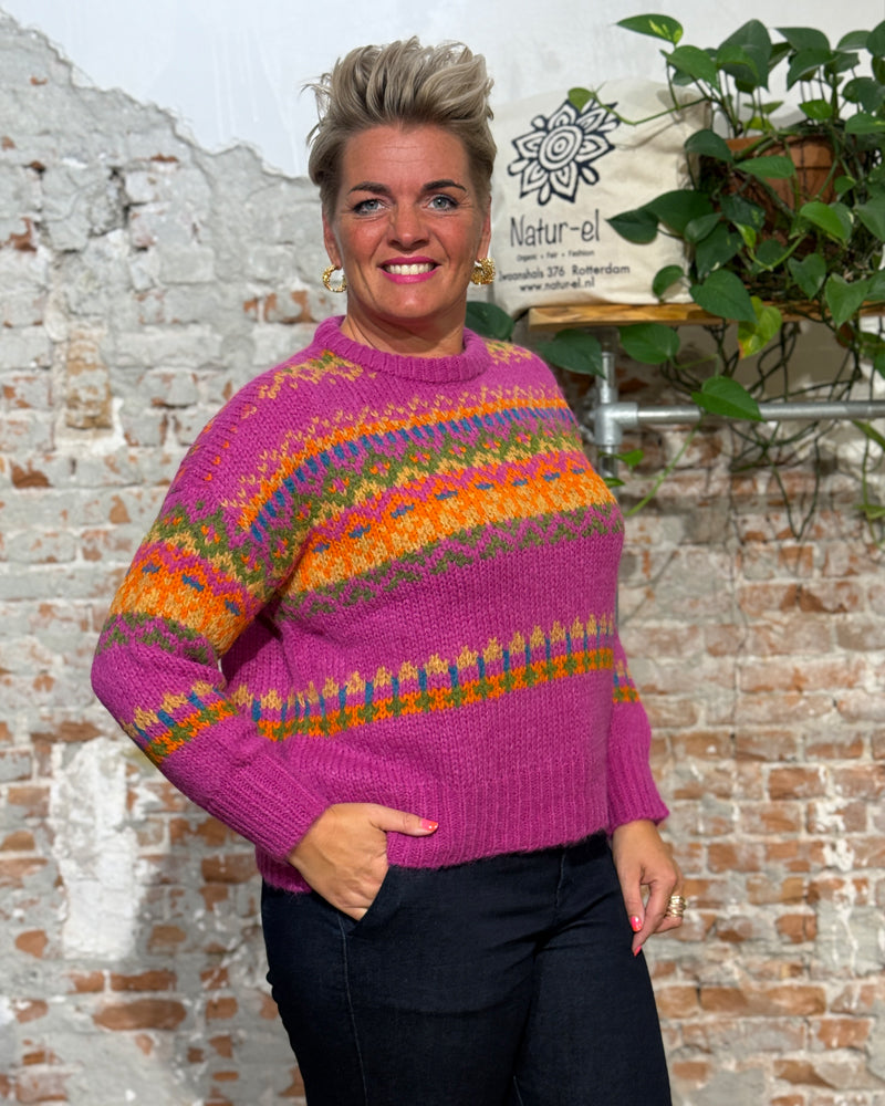 AIKUSS gefärbter Wollpullover LORI PINK MULTI aus Alpaka