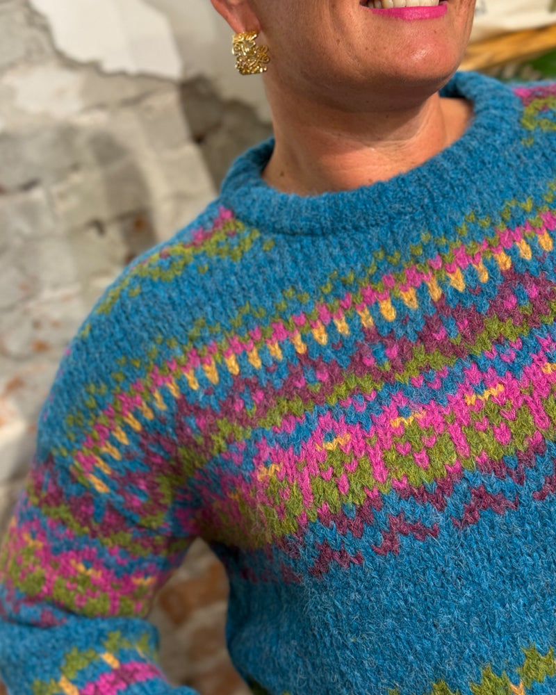 AIKUSS gekleurde wollen trui LORI TURQUOISE van alpaca