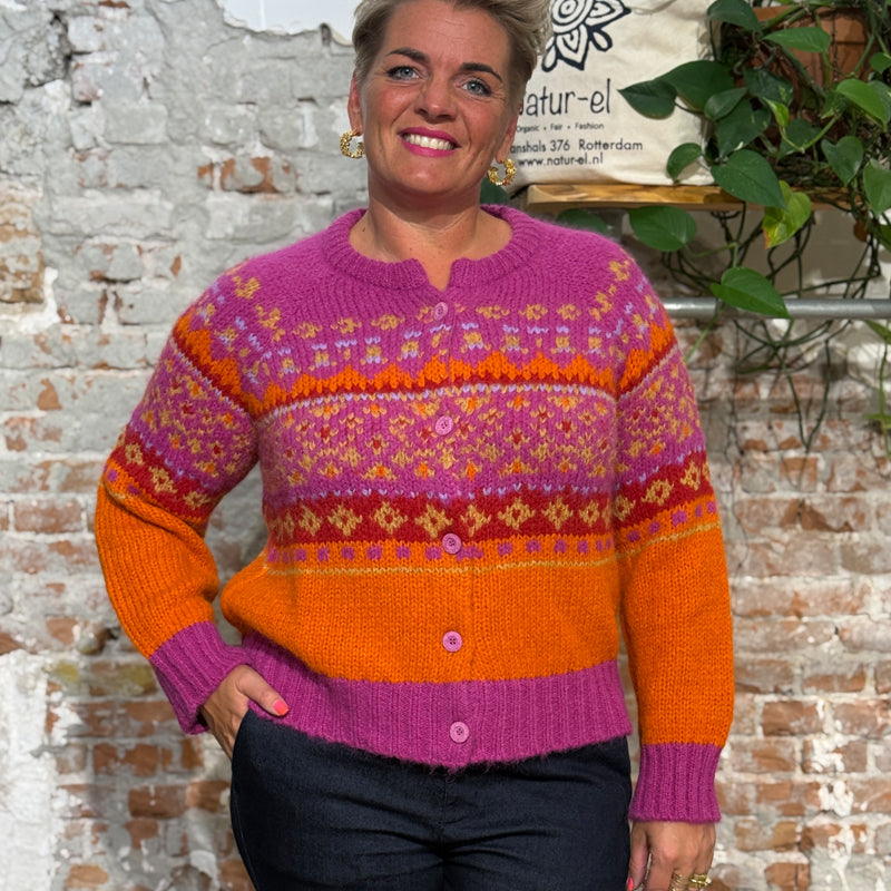 AIKUSS gekleurd wollen vest EMILIA FUCHSIA van alpaca