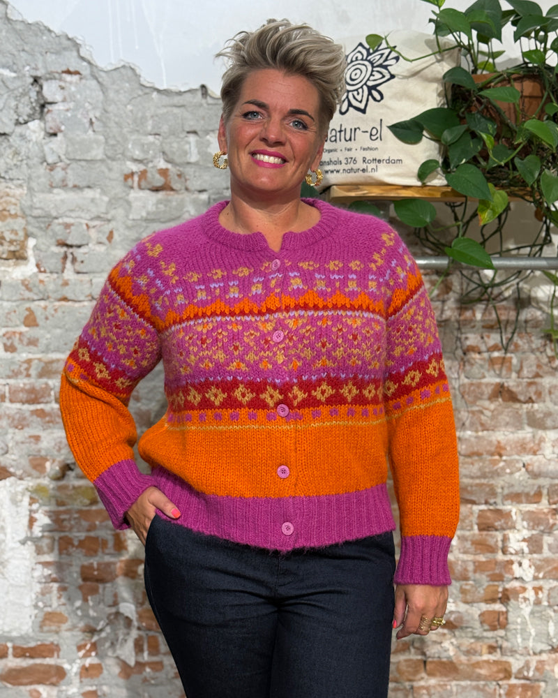 AIKUSS gekleurd wollen vest EMILIA FUCHSIA van alpaca