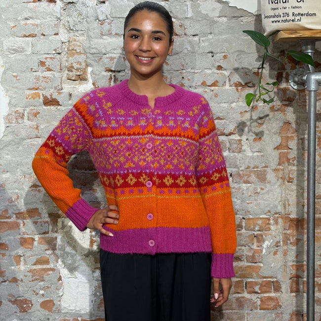 AIKUSS gekleurd wollen vest EMILIA FUCHSIA van alpaca