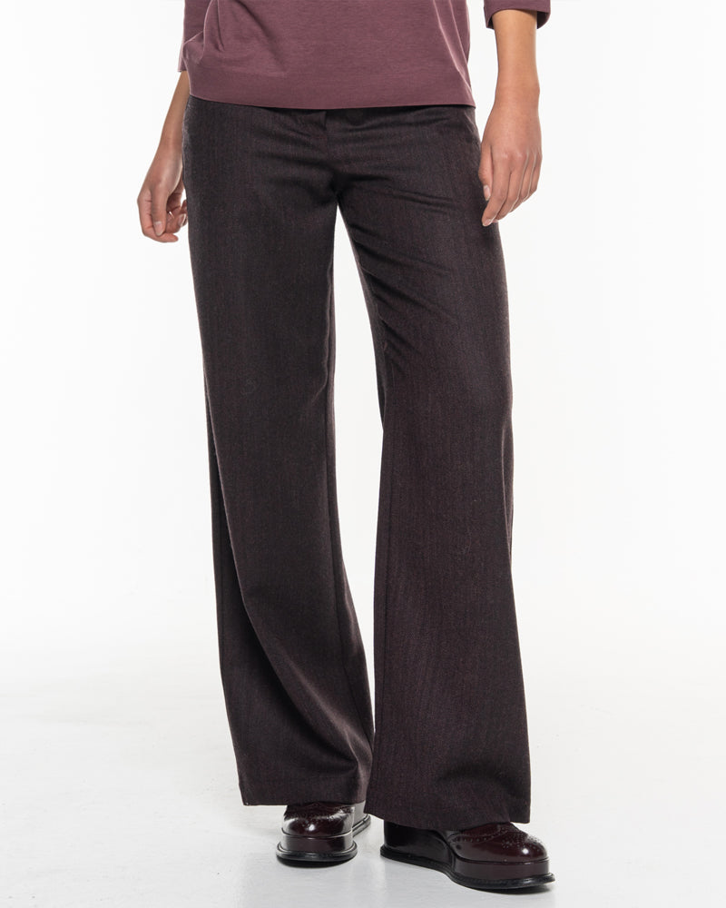 ALMA LOVIS pure wollen visgraat pantalon SENNA AUBERGINE