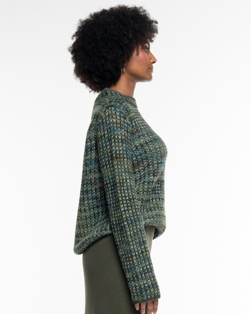 ALMA & LOVIS flauschiger Woll-Alpaka-Pullover PETROL JACQUARD