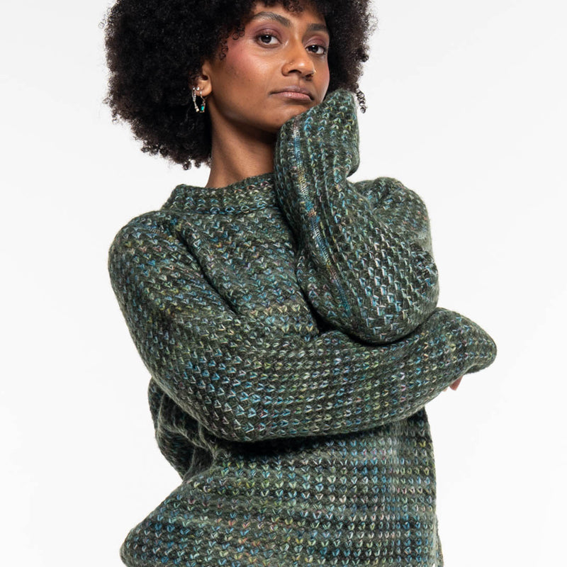 ALMA & LOVIS flauschiger Woll-Alpaka-Pullover PETROL JACQUARD