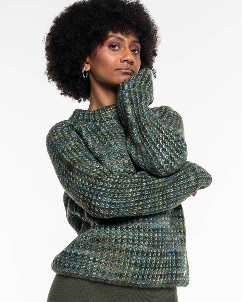 ALMA & LOVIS flauschiger Woll-Alpaka-Pullover PETROL JACQUARD