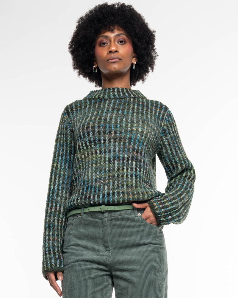 ALMA & LOVIS flauschiger Woll-Alpaka-Pullover PETROL JACQUARD