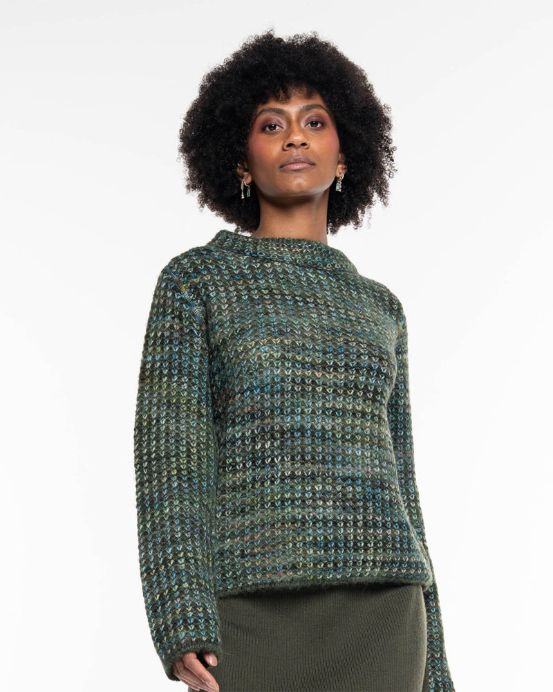 ALMA & LOVIS flauschiger Woll-Alpaka-Pullover PETROL JACQUARD