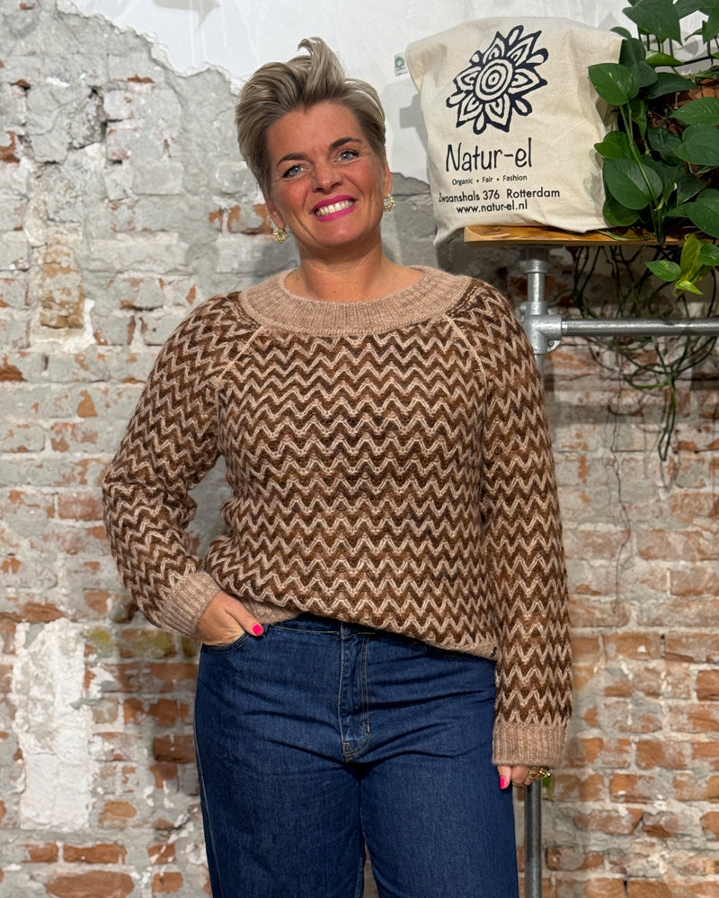 ALMA & LOVIS reversible wollen trui ZIG ZAG roze alpaca katoen