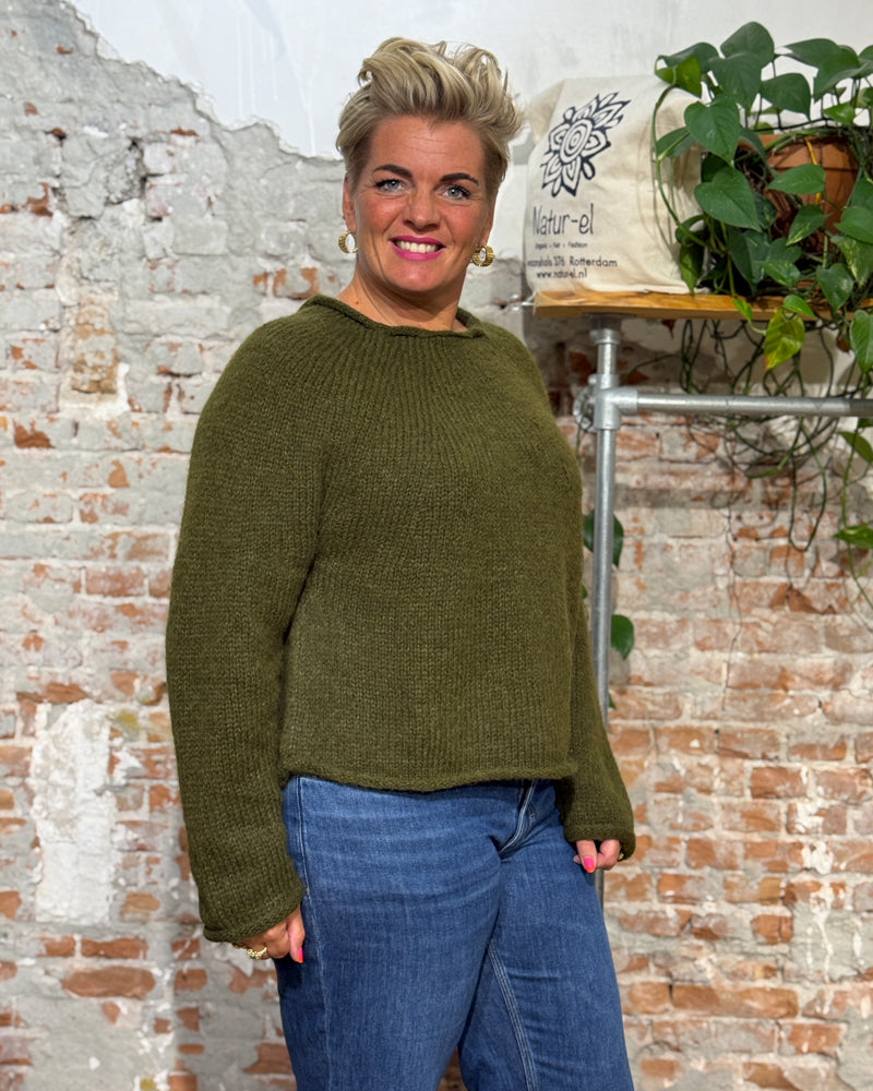 ANUKOO Zopfstrickpullover MINA HIMBEERE 100% Alpaka