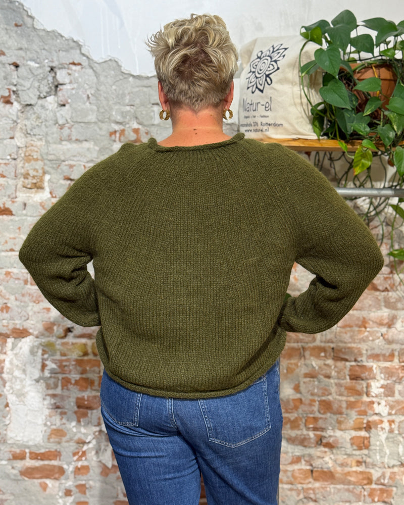 ANUKOO Zopfstrickpullover MINA HIMBEERE 100% Alpaka