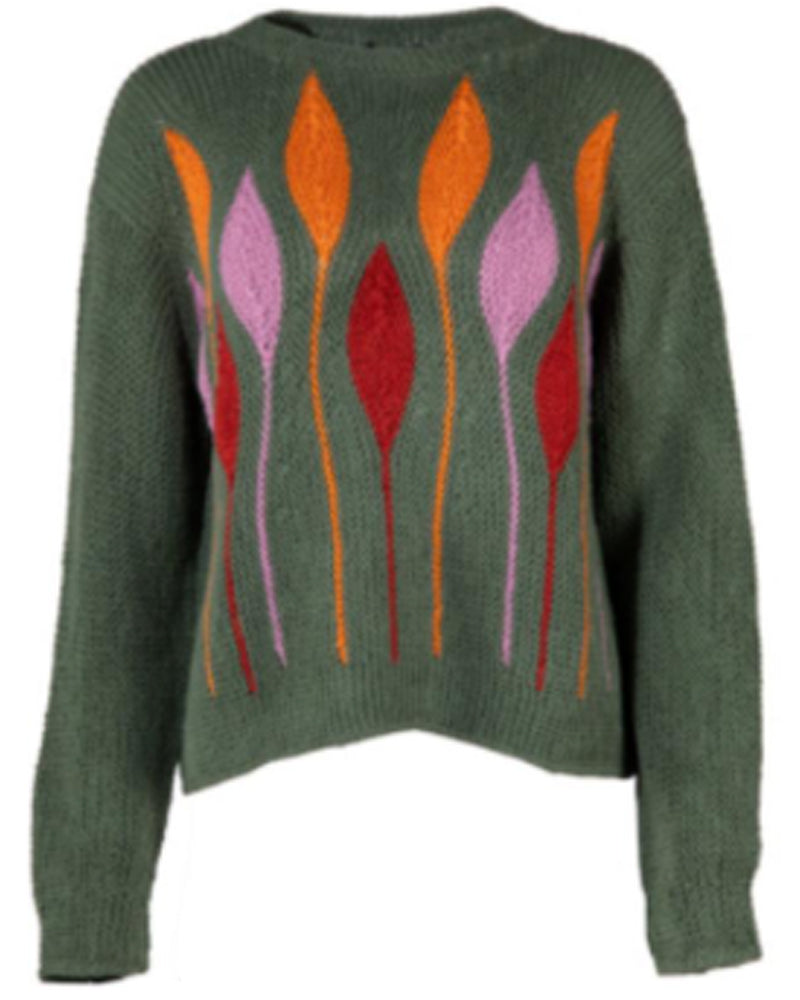 ANUKOO wollen trui GREEN FLOWERS 100% alpaca