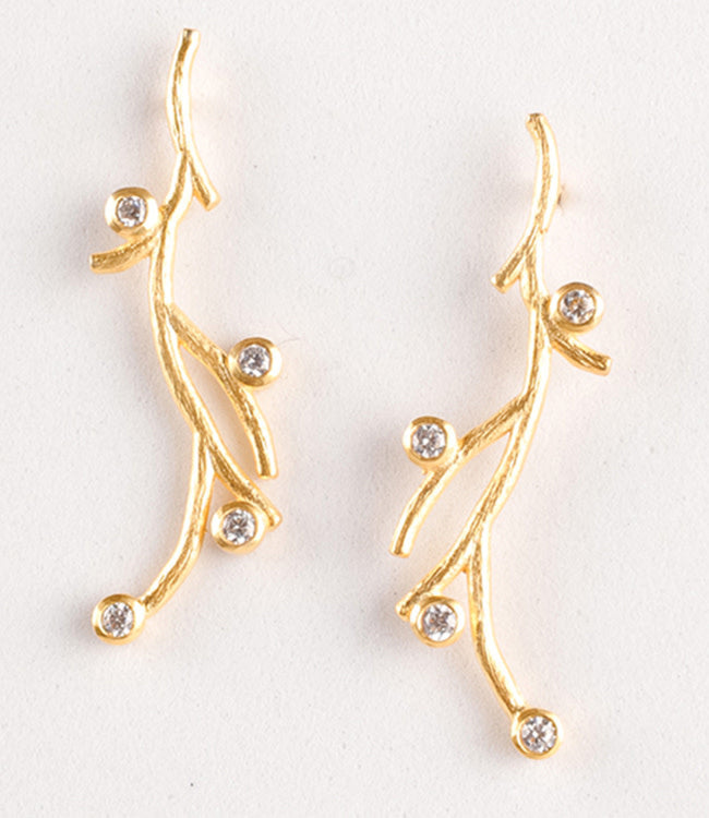 ANUKOO fairtrade Oorbellen oorstekers BRANCH zirkonia 18k verguld