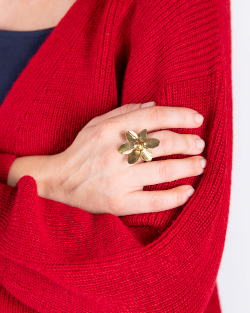 ANUKOO fairtrade ring BIG FLOWER verguld messing