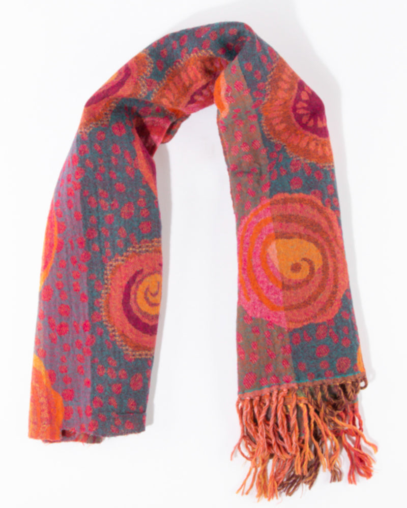ANUKOO sjaal omslagdoek 100% wol met franjes RED FLOWERS