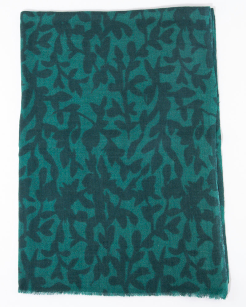 ANUKOO sjaal omslagdoek 100% wol met print FLOWERS GREEN