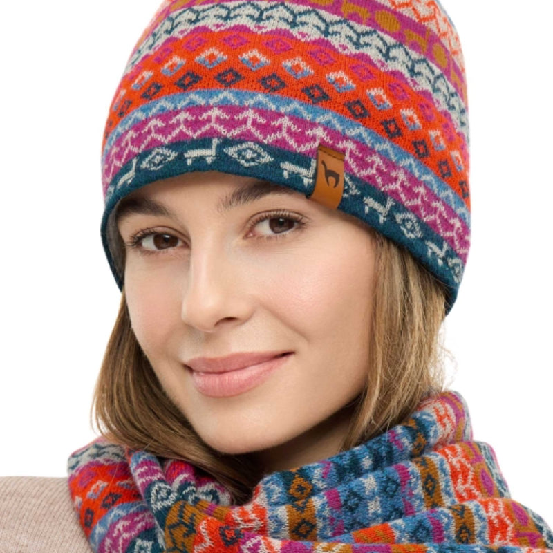 APU KUNTUR gevoerde wollen BEANIE CALEIDO muts 100% alpaca