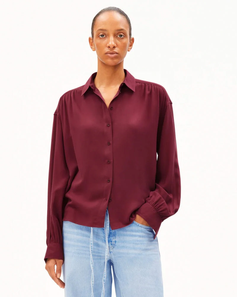 ARMEDANGELS effen blouse met plooien EFI RED van ecovero