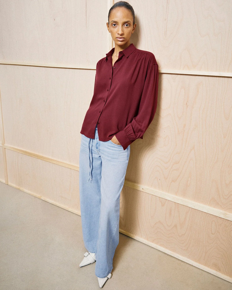 ARMEDANGELS effen blouse met plooien EFI RED van ecovero