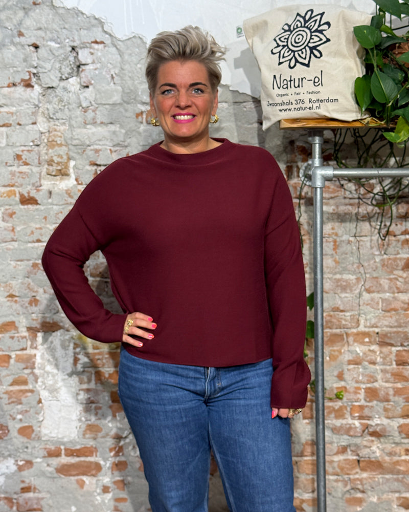 ARMEDANGELS boothals trui MERINAA VELVET RED biologisch katoen
