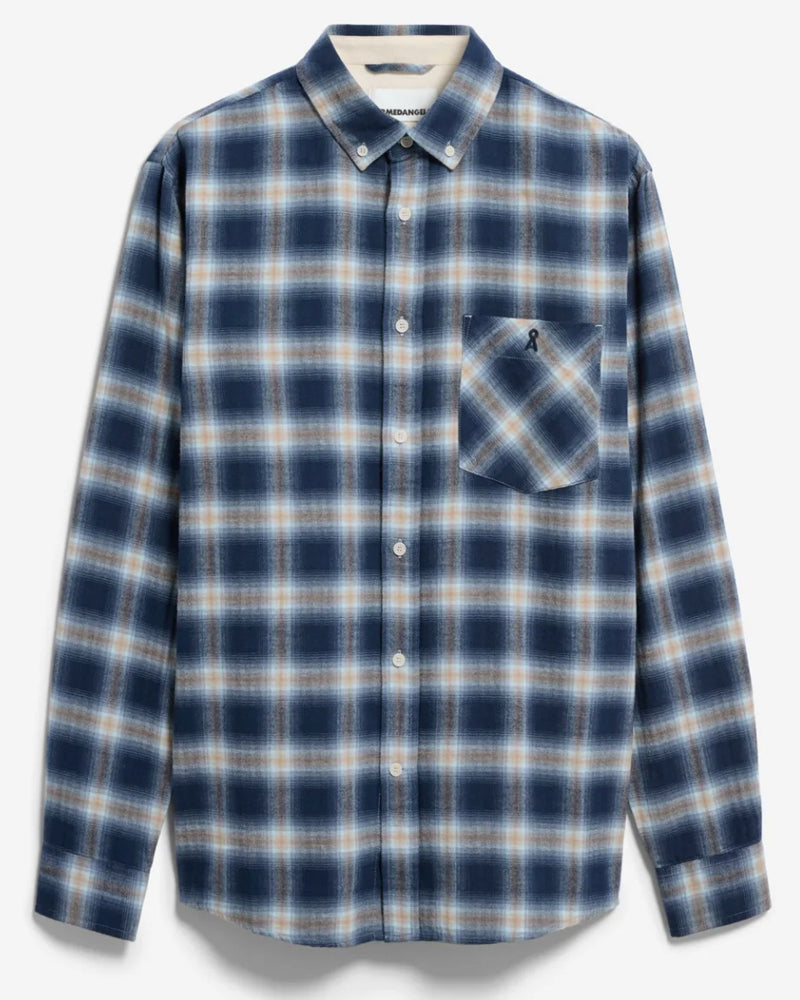 ARMEDANGELS geruit overhemd GER NAVY biologisch katoen flanel