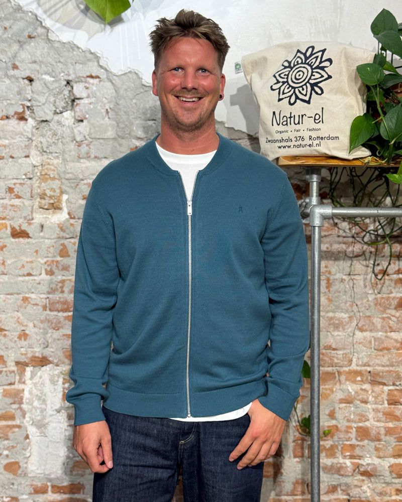 ARMEDANGELS AGAAMON PETROL zip-up cardigan organic cotton