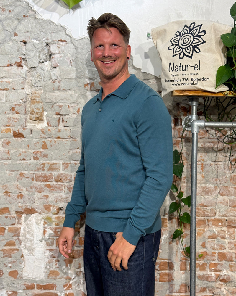 ARMEDANGELS knitted organic cotton polo TIM PETROL