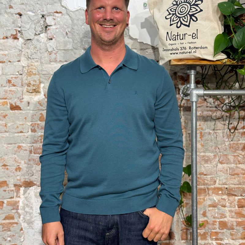 ARMEDANGELS knitted organic cotton polo TIM PETROL