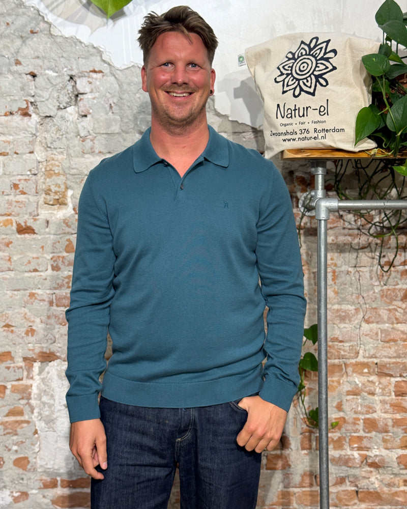 ARMEDANGELS knitted organic cotton polo TIM PETROL