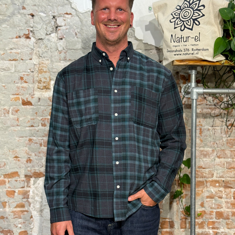ARMEDANGELS shirt PATCHWORK PETROL organic cotton