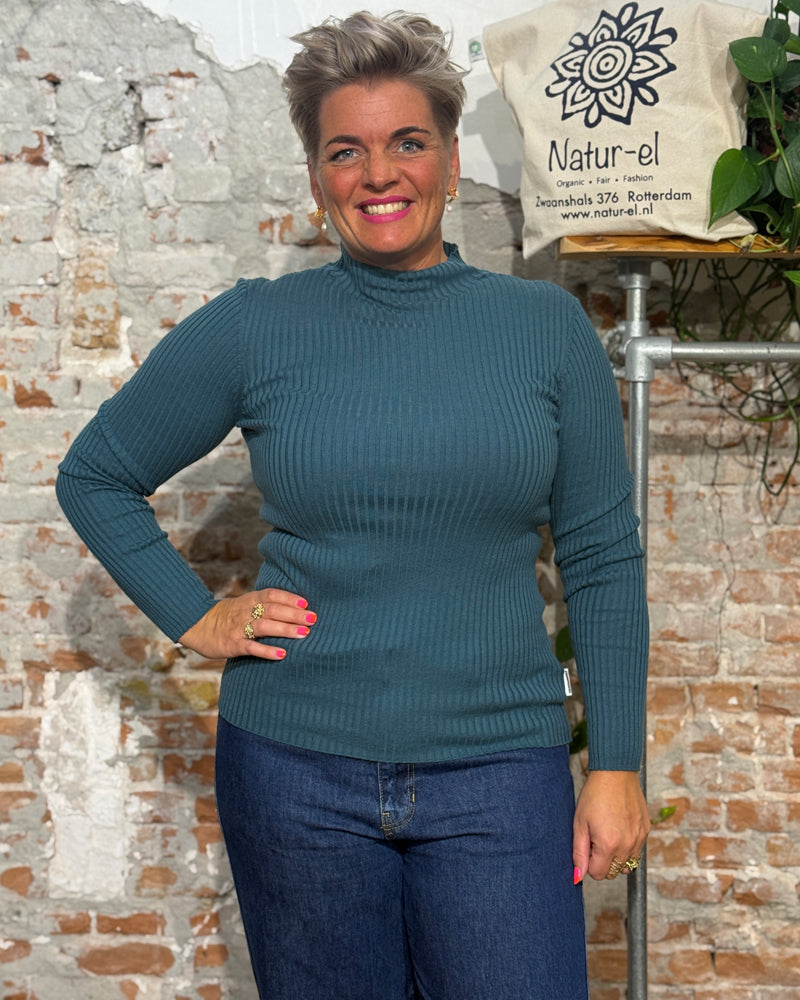 ARMEDANGELS rib turtleneck ALAANIA PETROL organic cotton