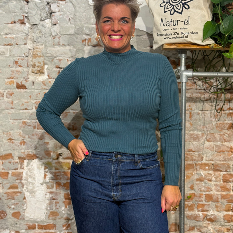 ARMEDANGELS rib turtleneck ALAANIA PETROL organic cotton