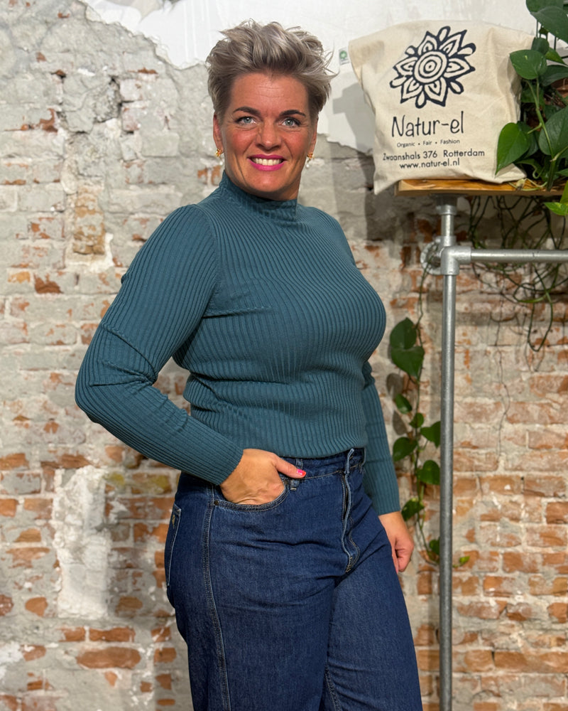 ARMEDANGELS rib turtleneck ALAANIA PETROL organic cotton