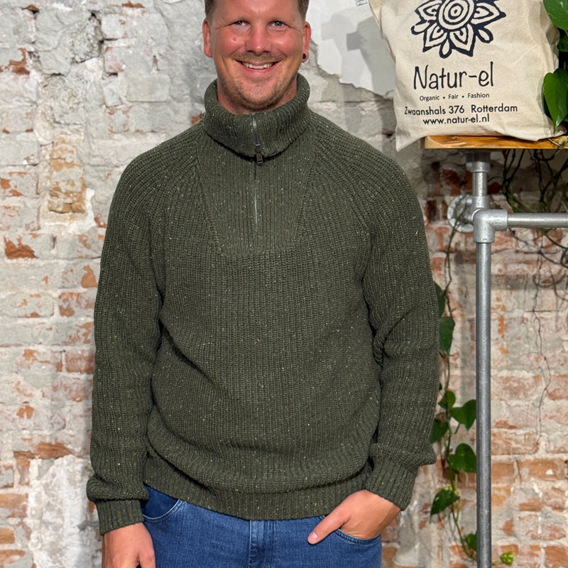 ARMEDANGELS skipper sweater TWEED DARK EARTH wool and cotton