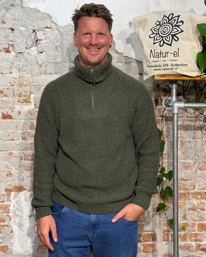 ARMEDANGELS skipper sweater TWEED DARK EARTH wool and cotton
