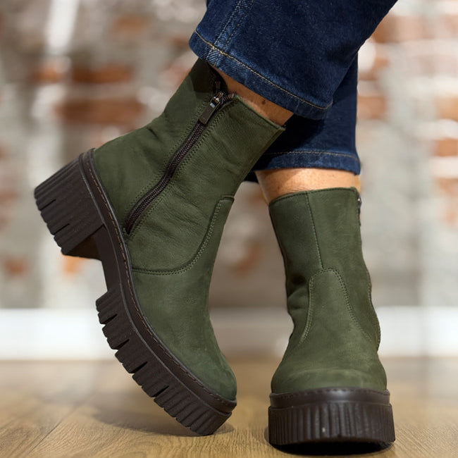 ART duurzame bootie met dikke zool YORK KHAKI