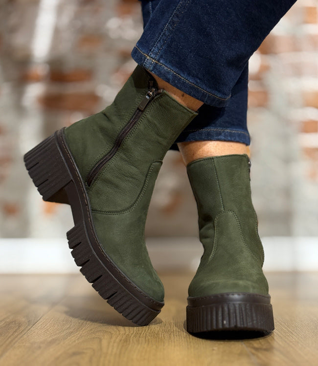ART duurzame bootie met dikke zool YORK KHAKI