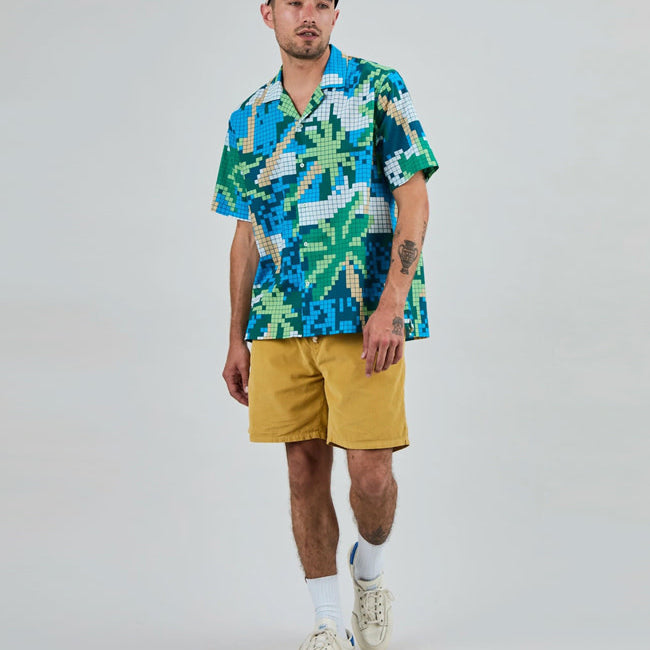 BRAVA overhemd korte mouw ALOHA PIXEL biologisch katoen