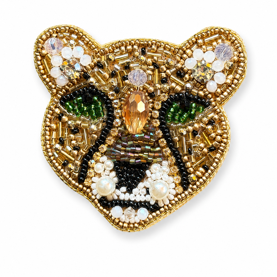 FAIRTRADE broche LEOPARD met pailetten en kralen