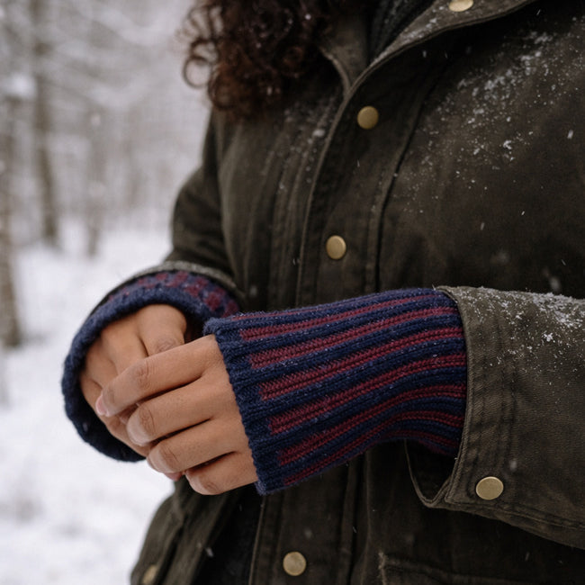 DE COLORES Polswarmers 100% baby alpaca TWO TONE NAVY 88