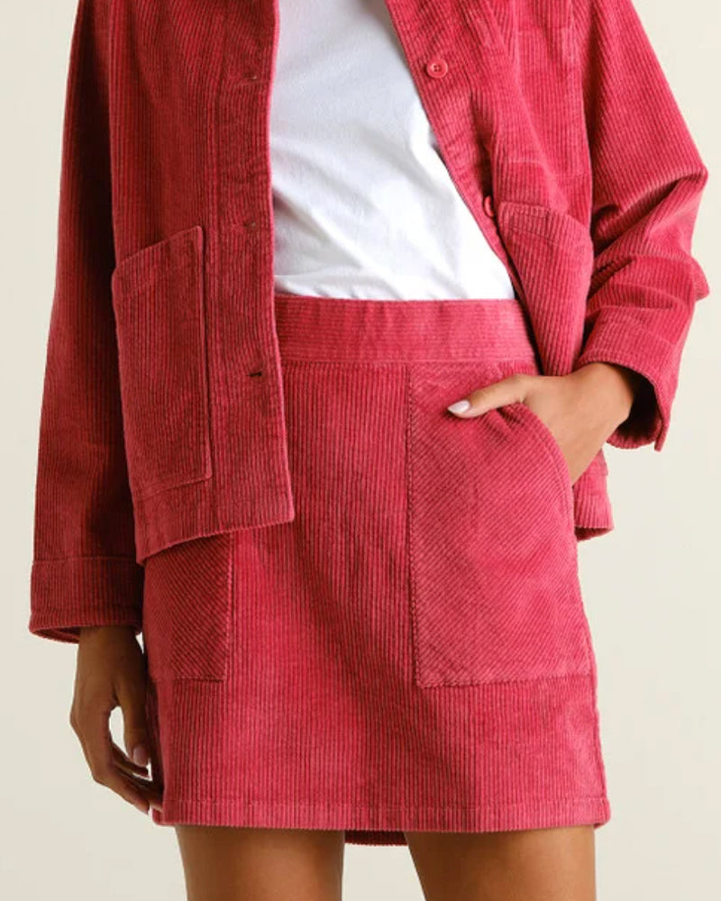 DEDICATED corduroy rok MARJO HOLLY RED biologisch katoen
