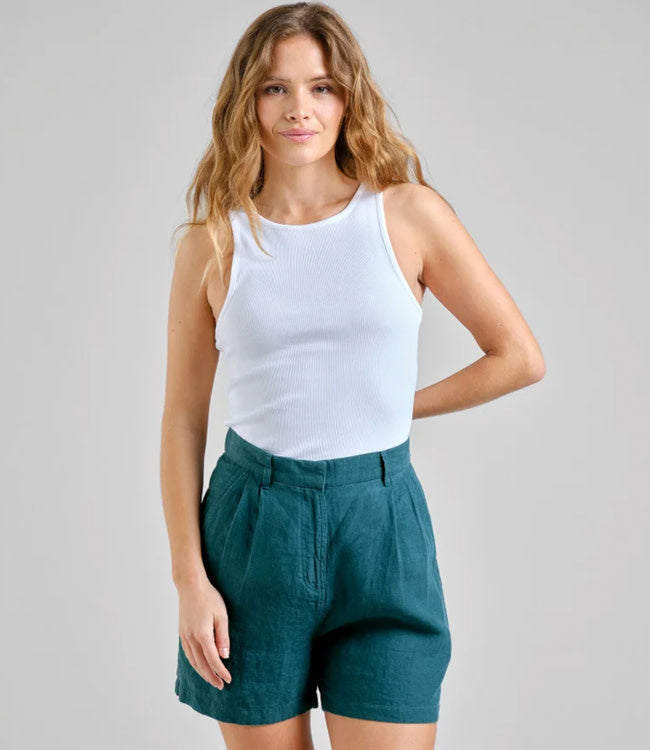 DEDICATED korte linnen broek dames DJUPVIK PETROL GREEN