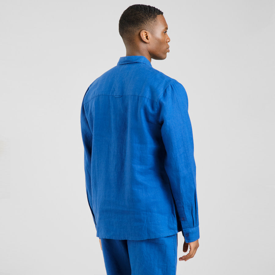 DEDICATED puur linnen overhemd RUTE BLUE