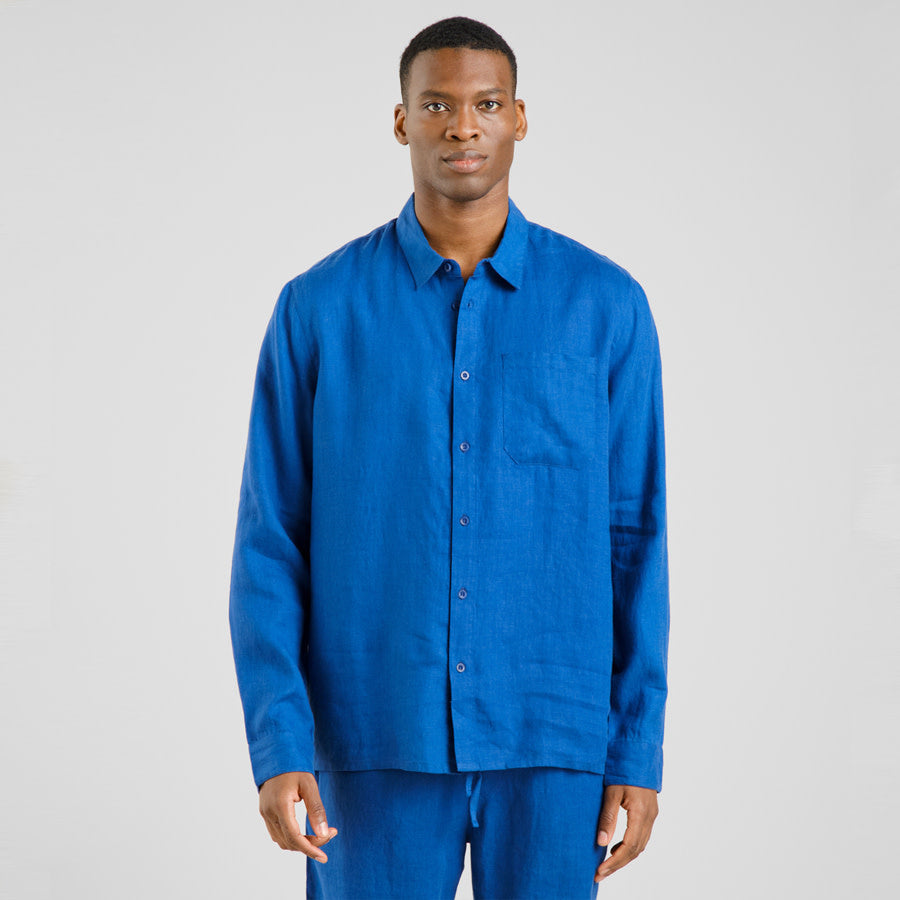 DEDICATED puur linnen overhemd RUTE BLUE