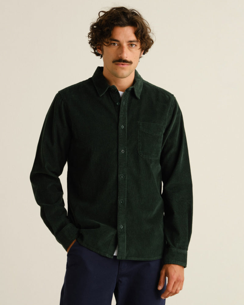 DEDICATED corduroy overhemd VARBERG GREEN biologisch katoen