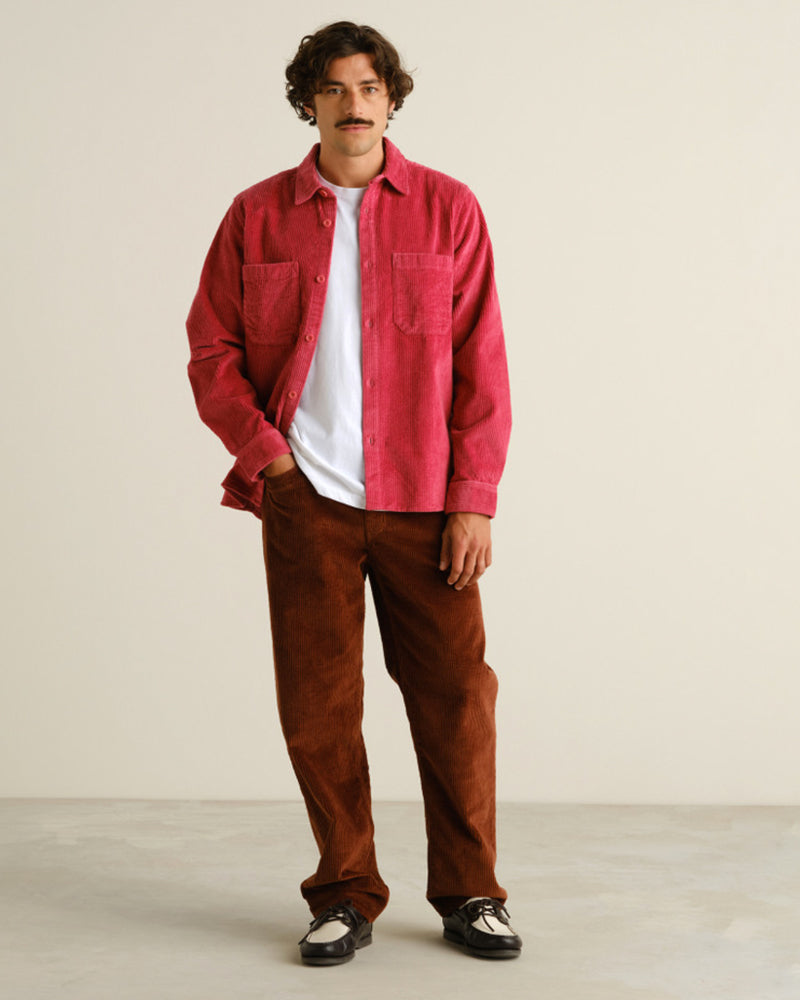 DEDICATED corduroy overshirt KIL HOLLY RED biologisch katoen