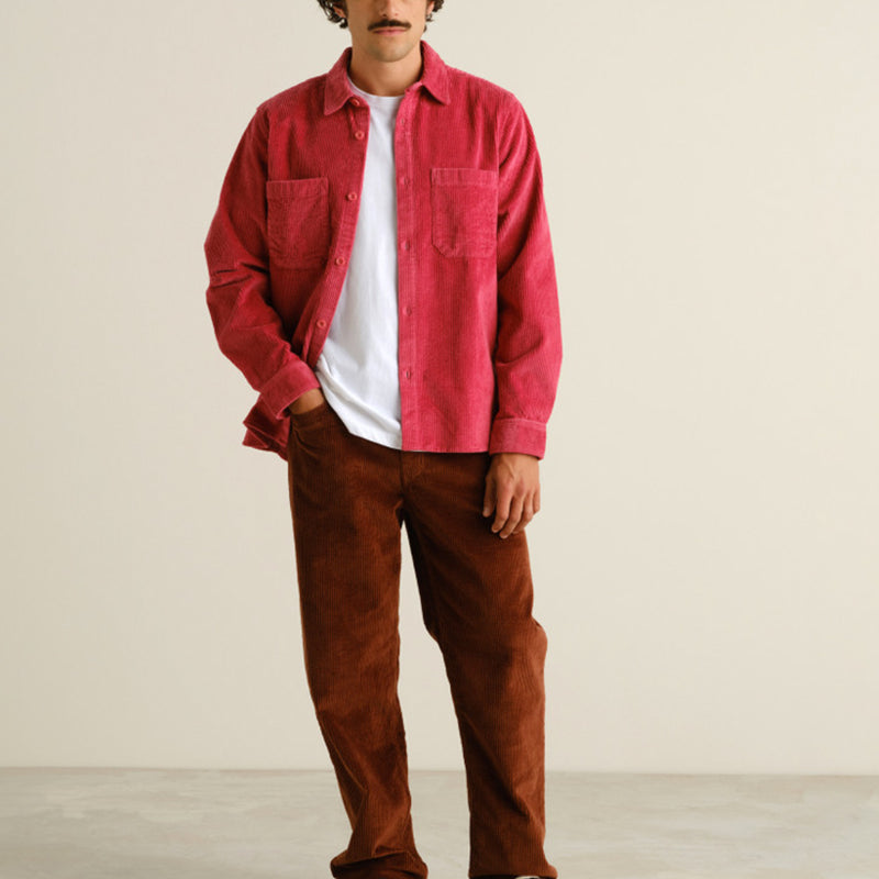 DEDICATED corduroy overshirt KIL HOLLY RED biologisch katoen