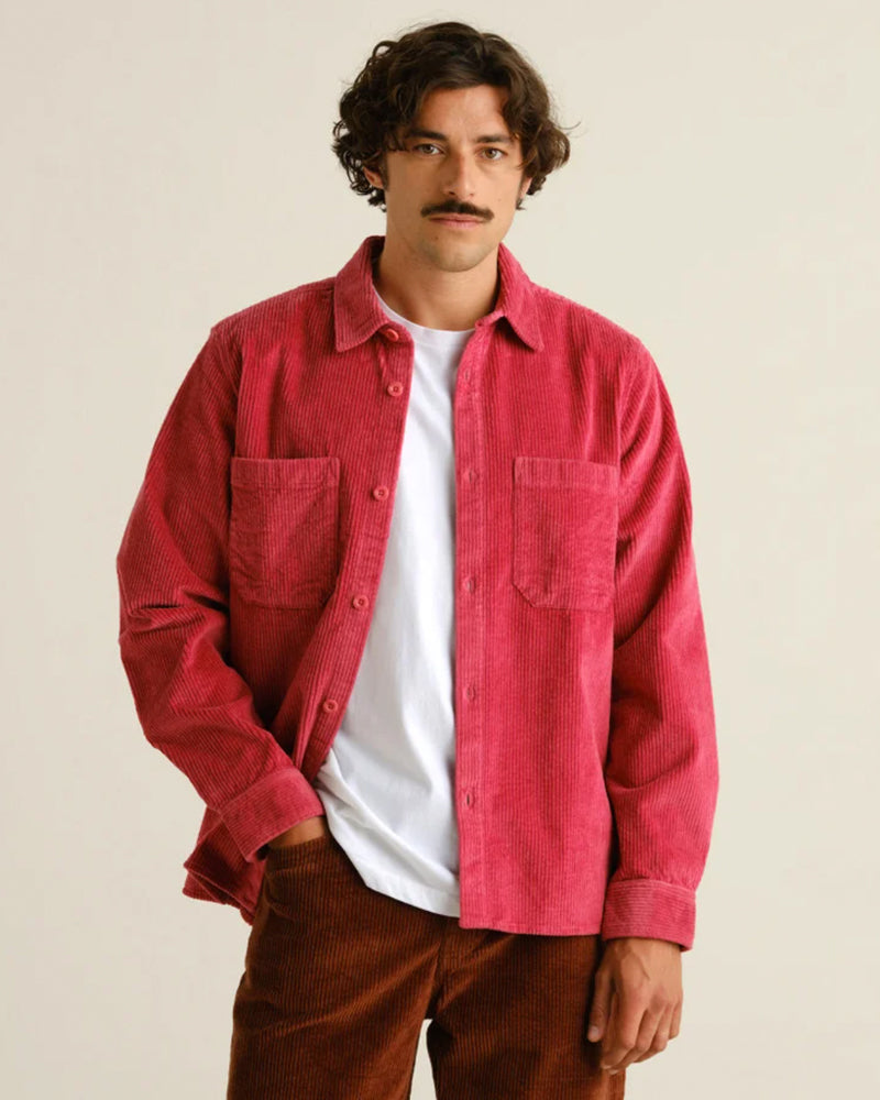 DEDICATED corduroy overshirt KIL HOLLY RED biologisch katoen